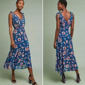 Anthropologie Blue Floral Midi Dress